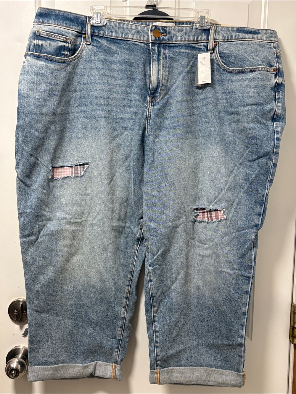 Lane Bryant Light Blue Boyfriend Jeans with Plaid Patch